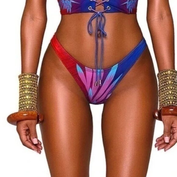 New! Bfyne Alieva Pink Blue Tropical Print Bikini Bottom 10597 - Picture 1 of 7